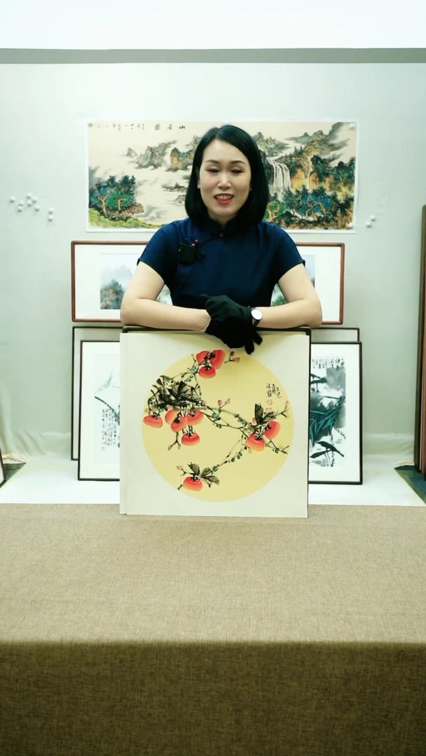 52*52李法良手绘花鸟带框