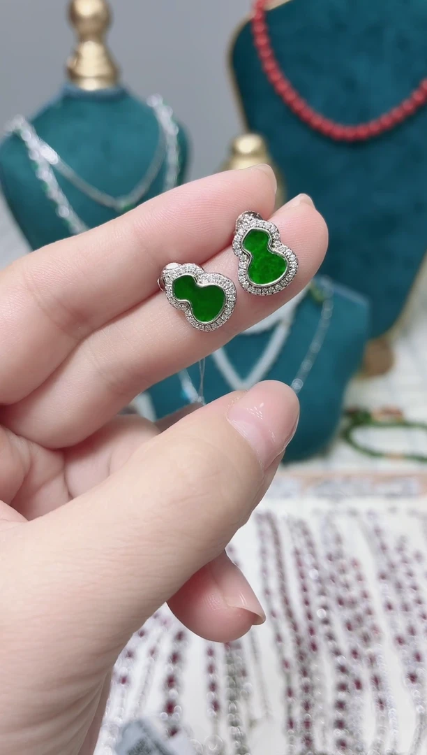 银S925镶嵌翡翠耳饰011BJ1225产品一个（多样性）