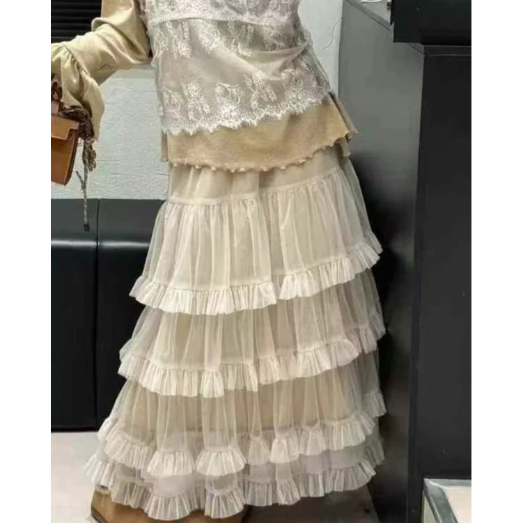 2024秋冬新款韩版洋气甜美蛋糕裙百搭松紧腰网纱半身裙女潮显瘦
