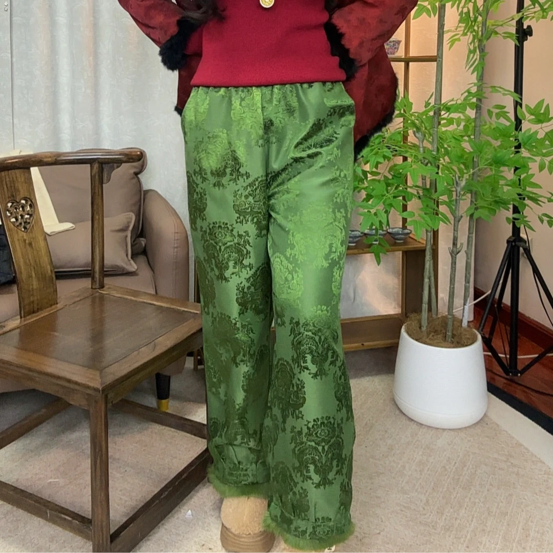 燕总专属（水貂毛加绒高定女裤）新中式国风气质时尚百搭休闲裤