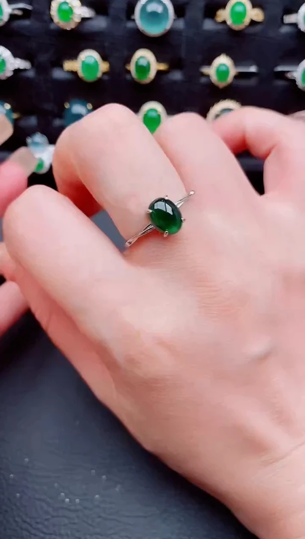 翡翠戒指银S925镶嵌天然a货翡翠6