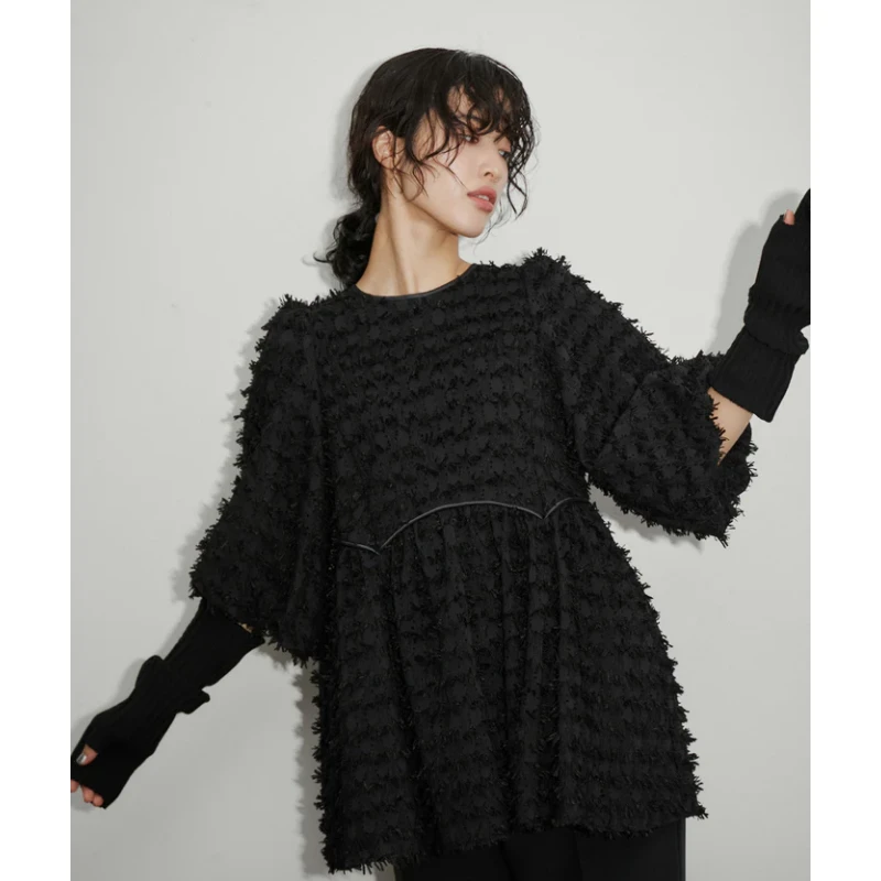 【DD外贸】 春夏新款 A 宽松灯笼袖休闲时尚束腰套头衫