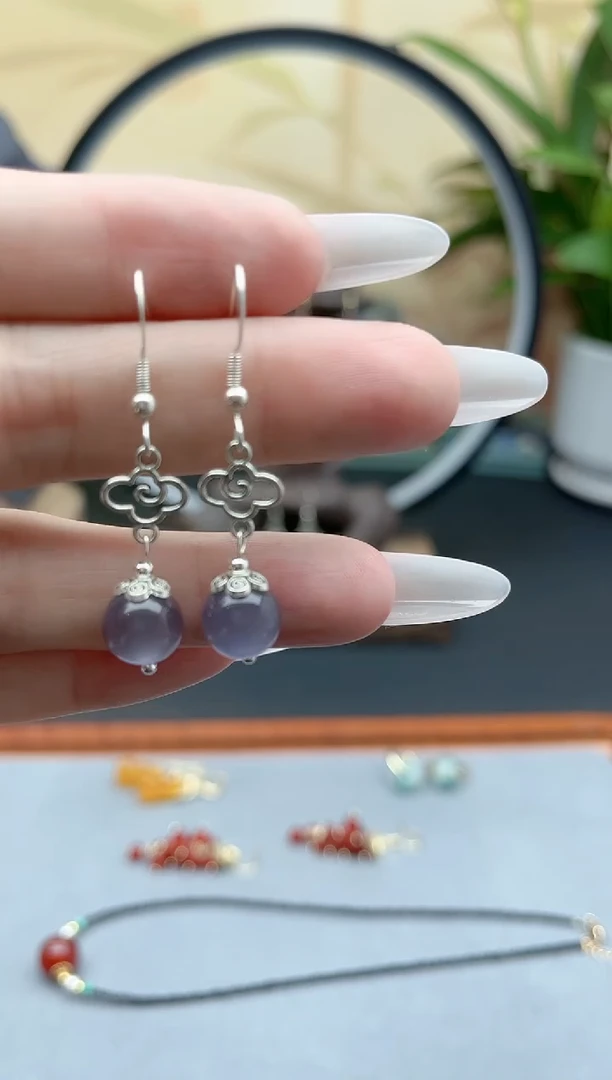 玛瑙/玉髓耳饰银S925镶嵌391