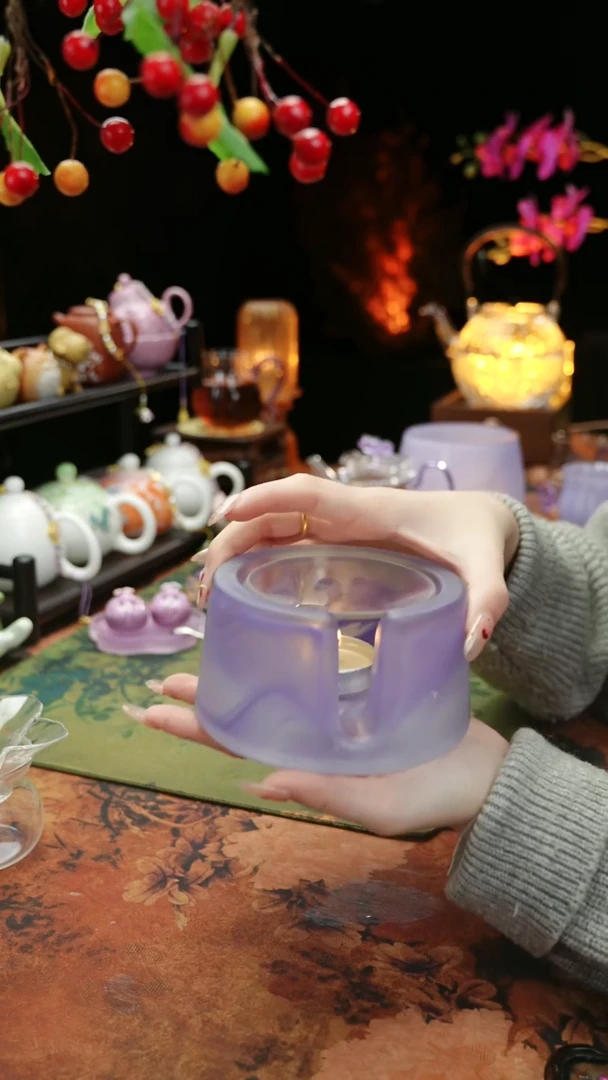 【闪购商品】紫色水晶琉璃蜡烛温茶台