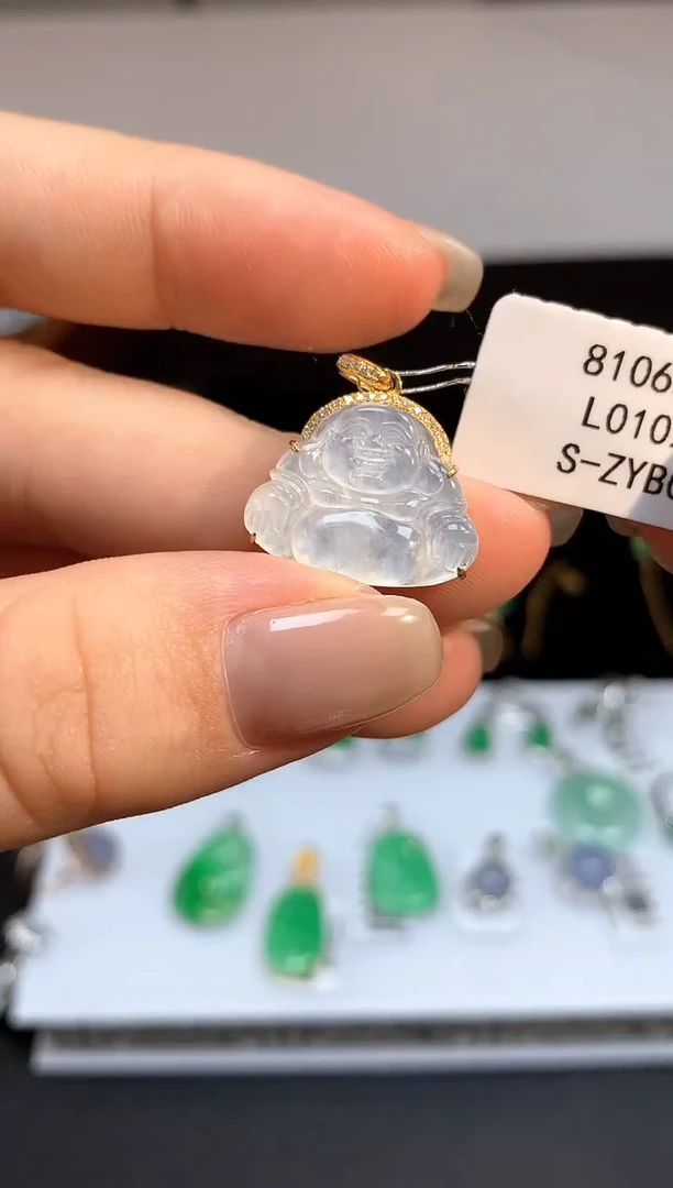 翡翠18K金镶嵌吊坠(不含链)L0102多其性发其一