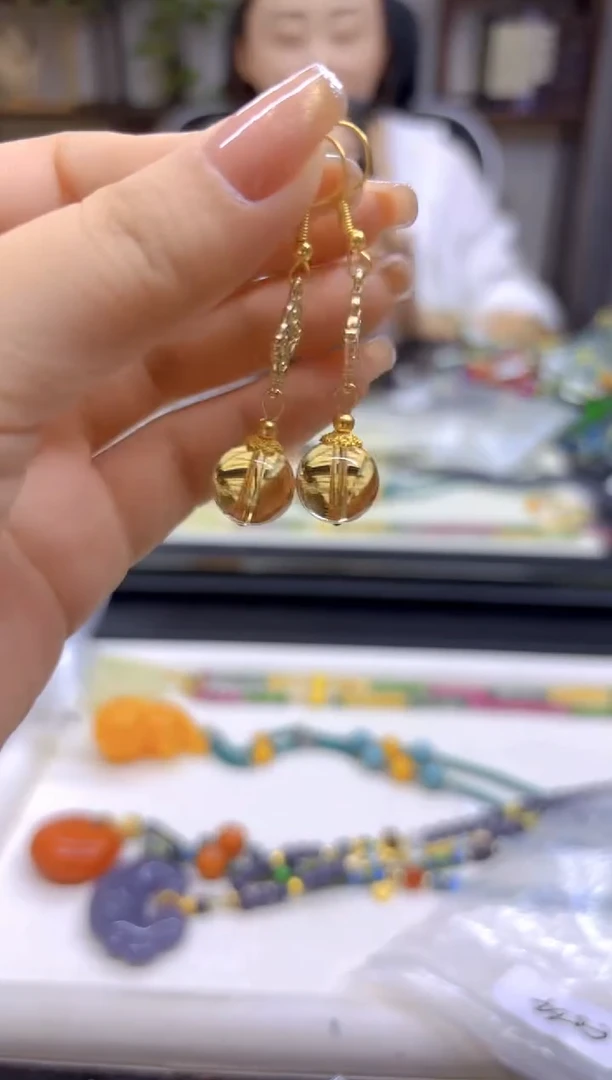 黄晶耳饰14K金镶嵌DIY款E564