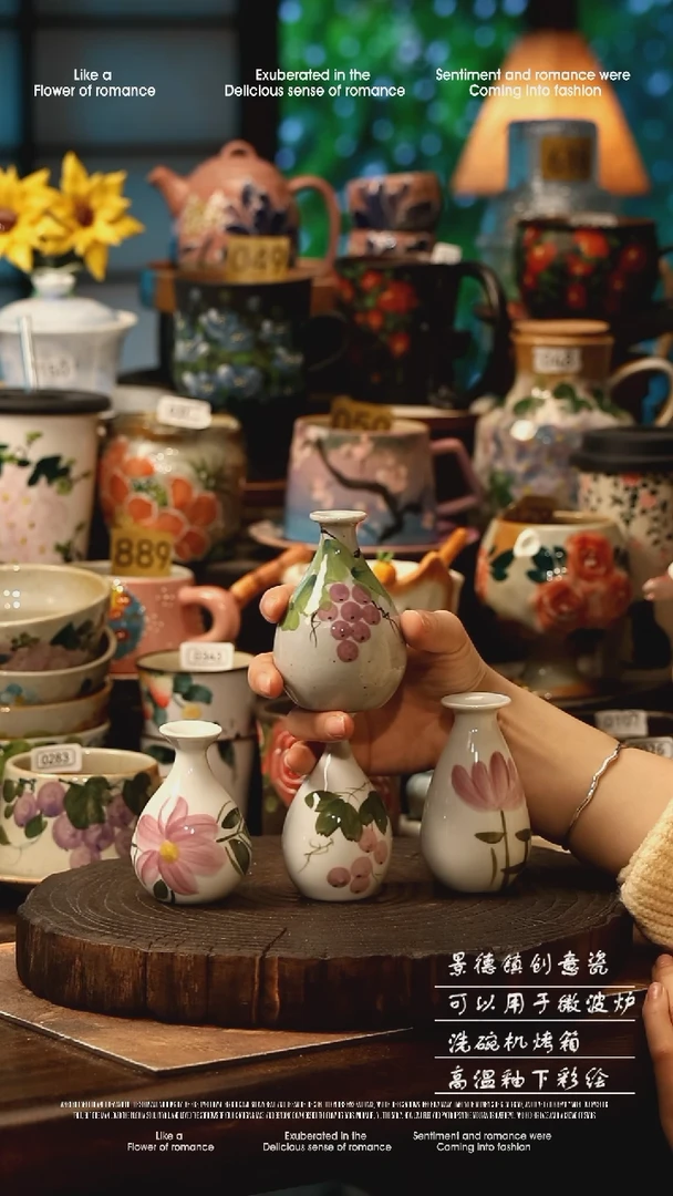 陶瓷随机一个景德镇高温釉下彩手工手绘款式