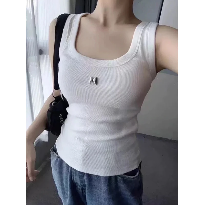 4085【M】字母金属章仔针织背心打底衫内搭外穿运动女士夏季透气