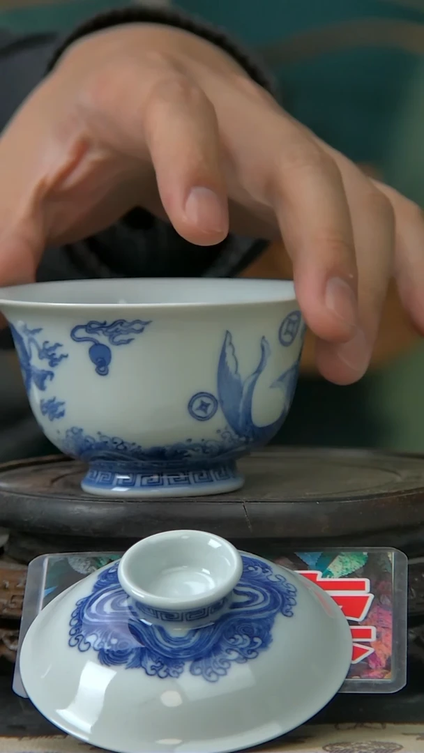 【闪购商品】青花鱼化龙盖碗杯子