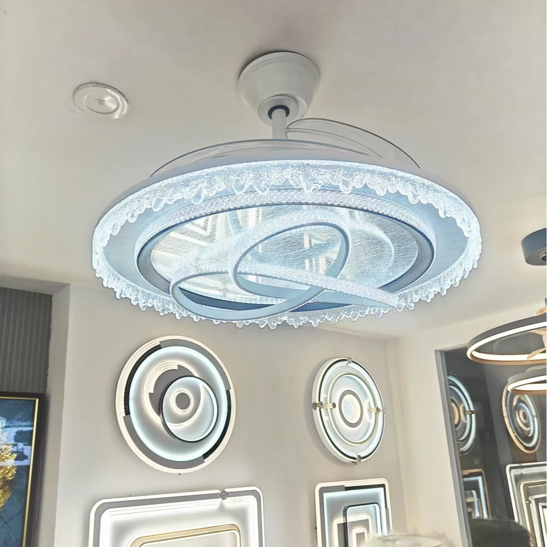 7088意式60公分轻奢隐形风扇灯遥控吊扇灯书房房间圆形简约声控家