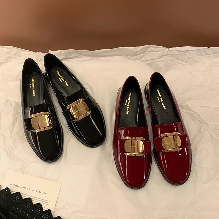 【sheii苏茵茵】超软金扣懒人一脚蹬乐福鞋女小皮鞋通勤E4408311