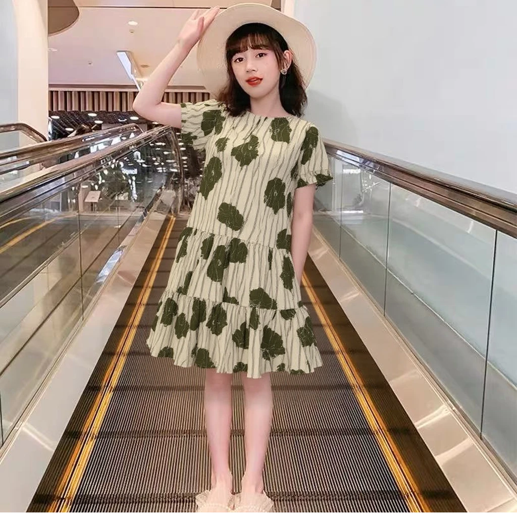 05728高端专享厚里夏款款韩荷叶花连衣裙绿色