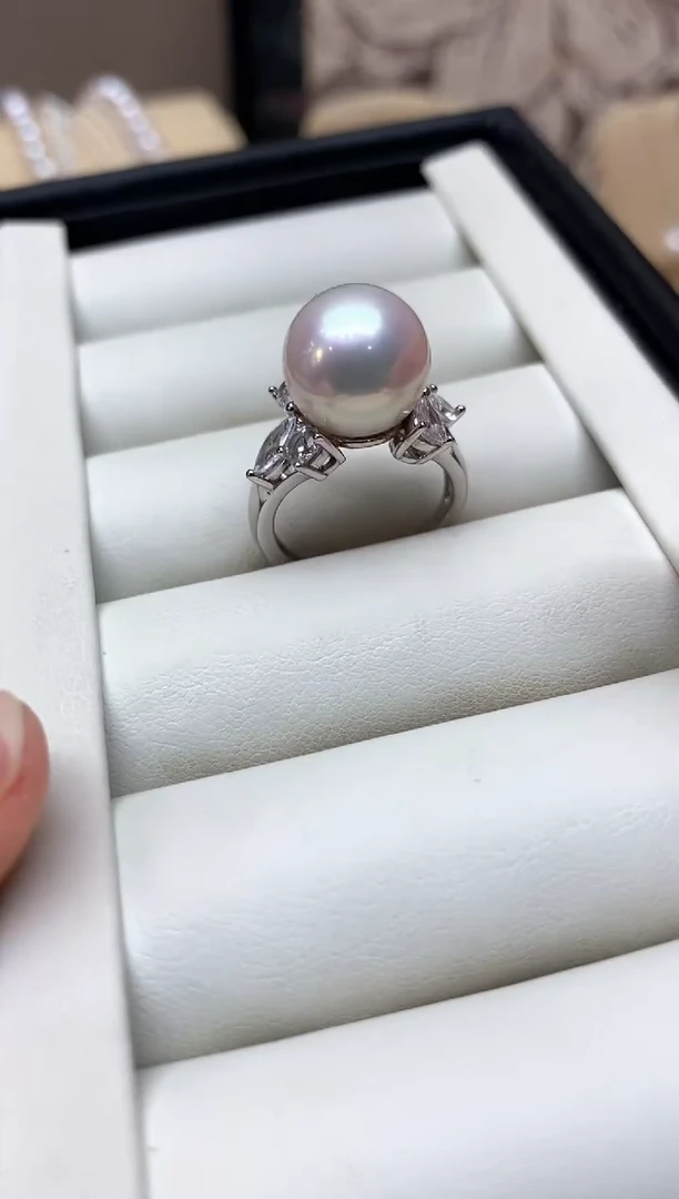 银S925镶嵌戒指淡水珍珠S925银淡水珍珠戒指