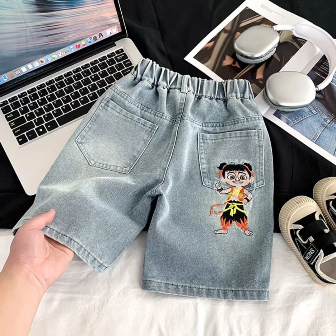 爆款小高货~男童早夏新款刺绣哪吒洋气百搭牛仔短裤6978