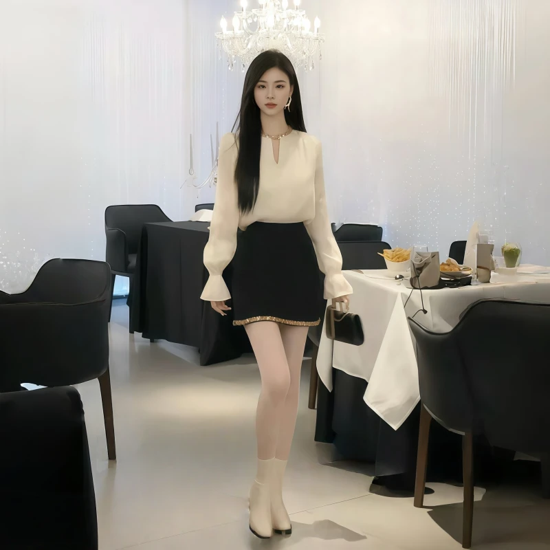 气质长袖衬衫套装裙女秋季新款设计感小众别致上衣半身裙两件套潮