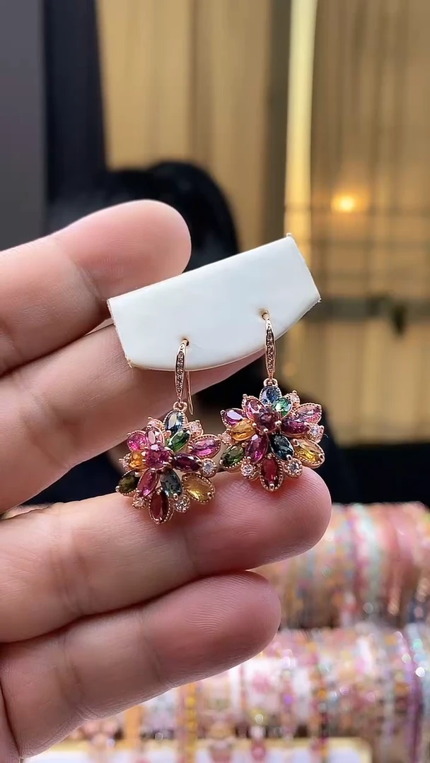 【闪购商品】碧玺耳钩银S925镶嵌345354345354
