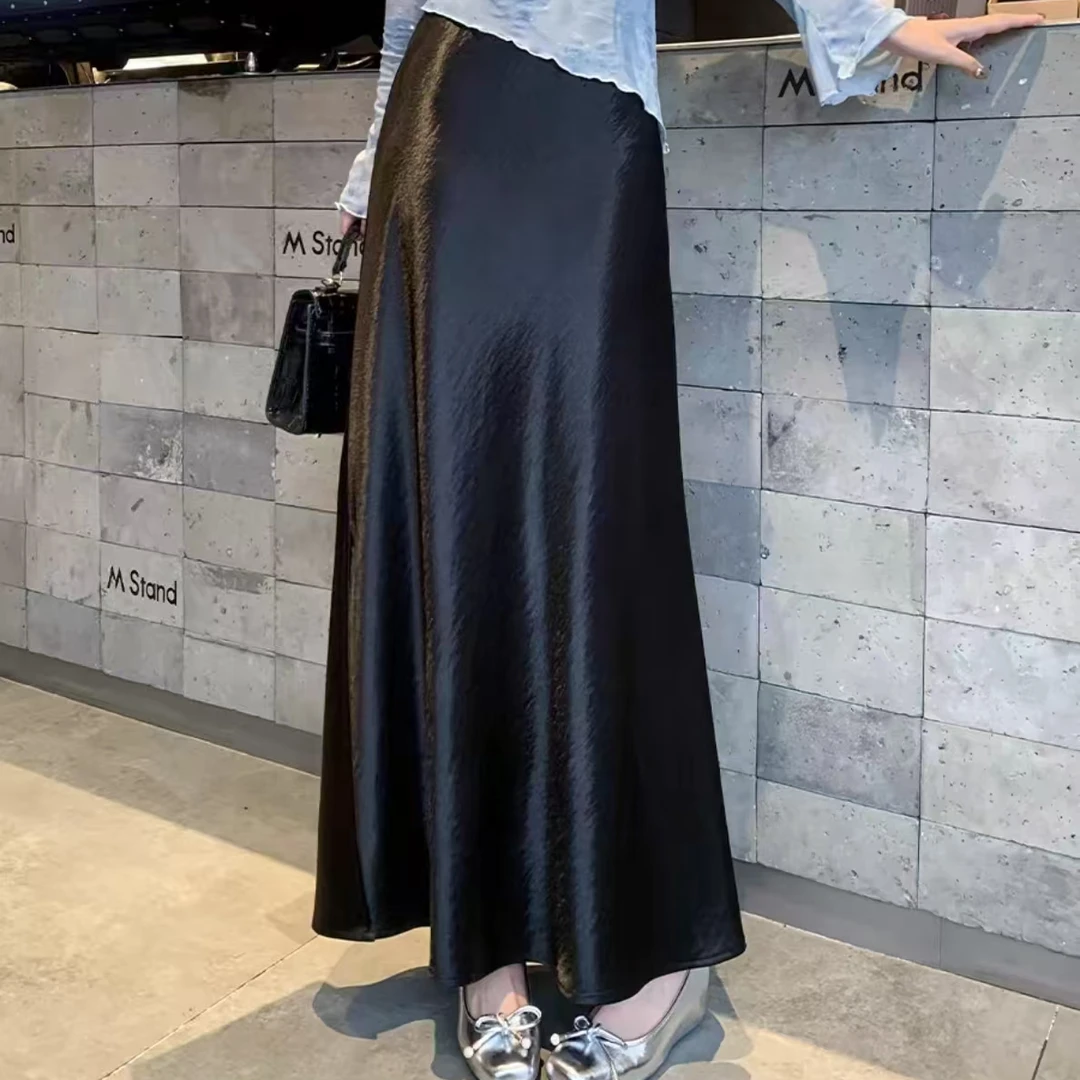 轻熟风显瘦薄款A字裙半身裙休闲百搭黑色女士
