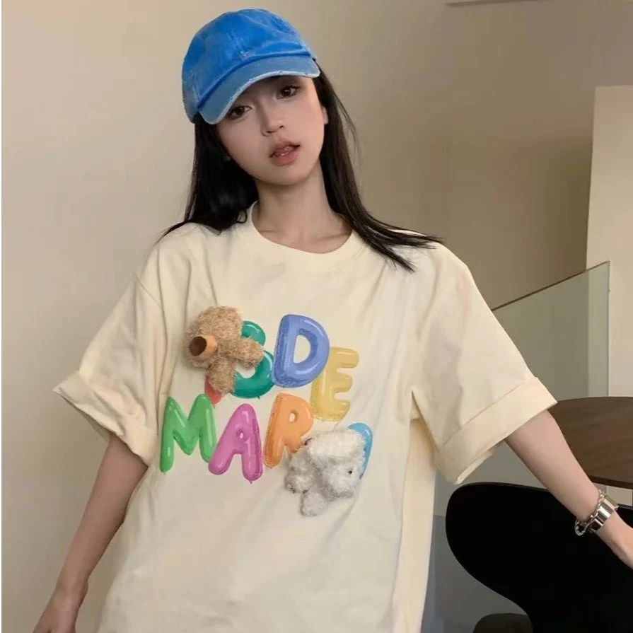 Fog（009）春夏新款喷绘立体玩偶设计感百搭圆领短袖T恤 DX04