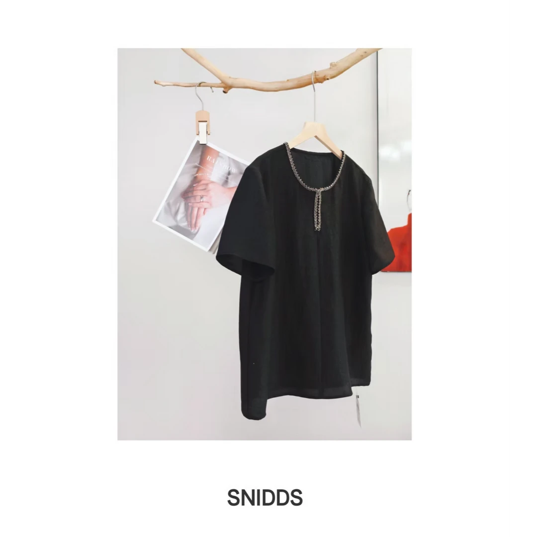 女士 夏季  优雅香云纱桑蚕丝短袖小衫上衣