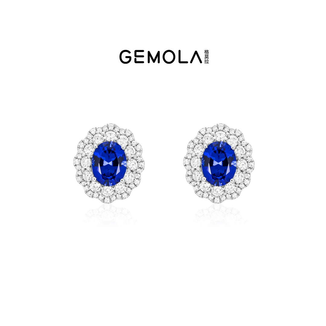 GEMOLA/格莫拉 925银合成锆石耳饰 叛逆千金风简约蓝耳钉11178EB