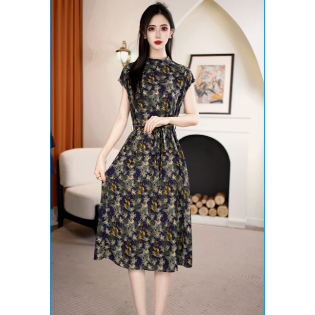 碎花显瘦气质时尚国风夏季花色女装连衣裙089苍兰花