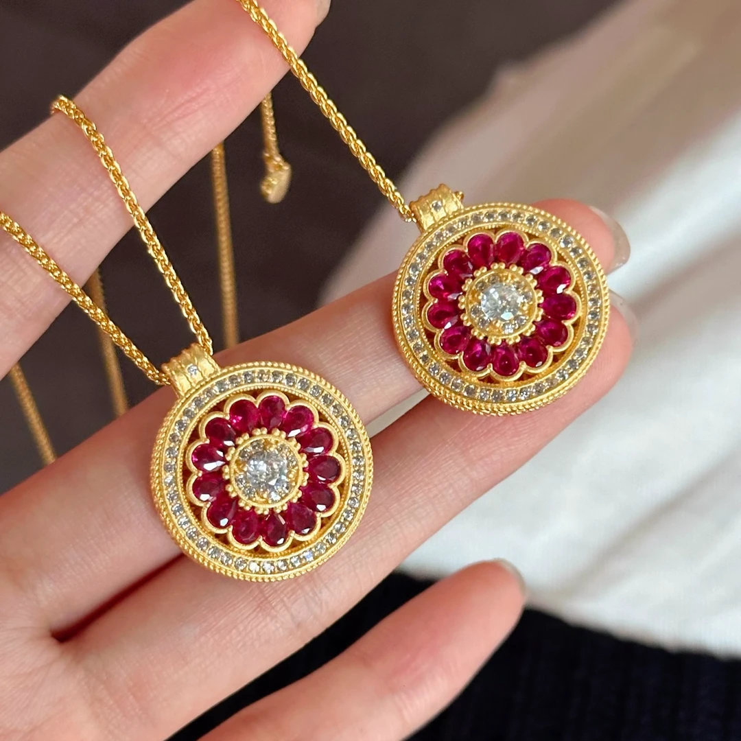 铜合金项链 【金熹菲饰品】新中式国风镂空花丝玫瑰花窗项链锁骨链