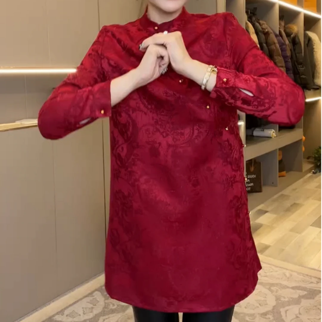 新年战袍拜年服新款国风复古提花时尚百搭中长衫