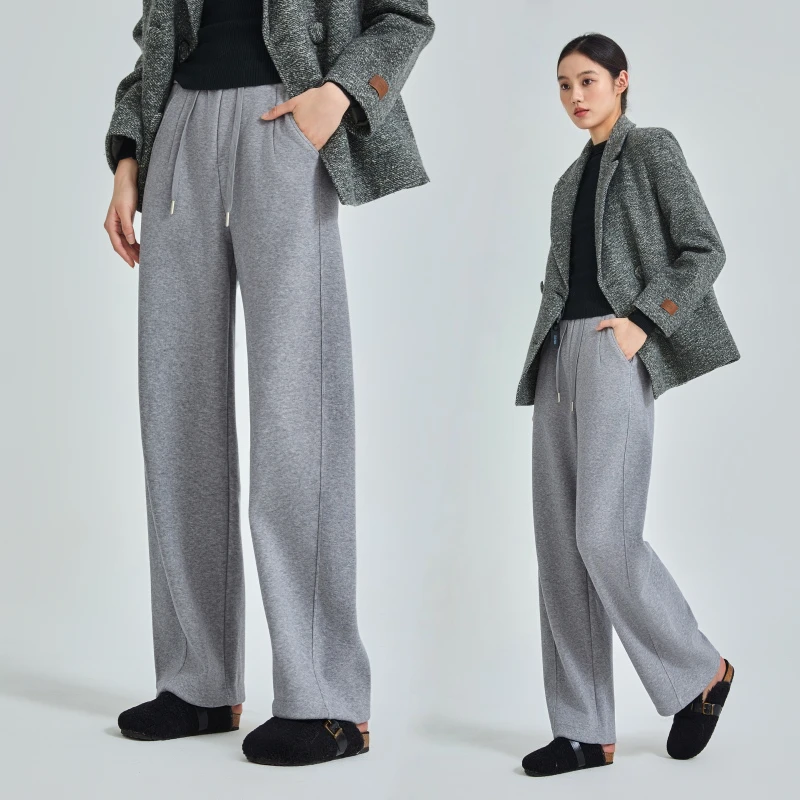 羊毛蚕丝糯米条弯刀裤女秋冬季新款松紧腰系绳修身遮肉运动阔腿裤