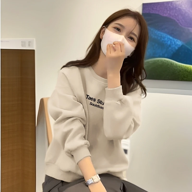 即墨加绒卫衣女秋冬季2025新款爆款美式字母时尚百搭圆领上衣打底