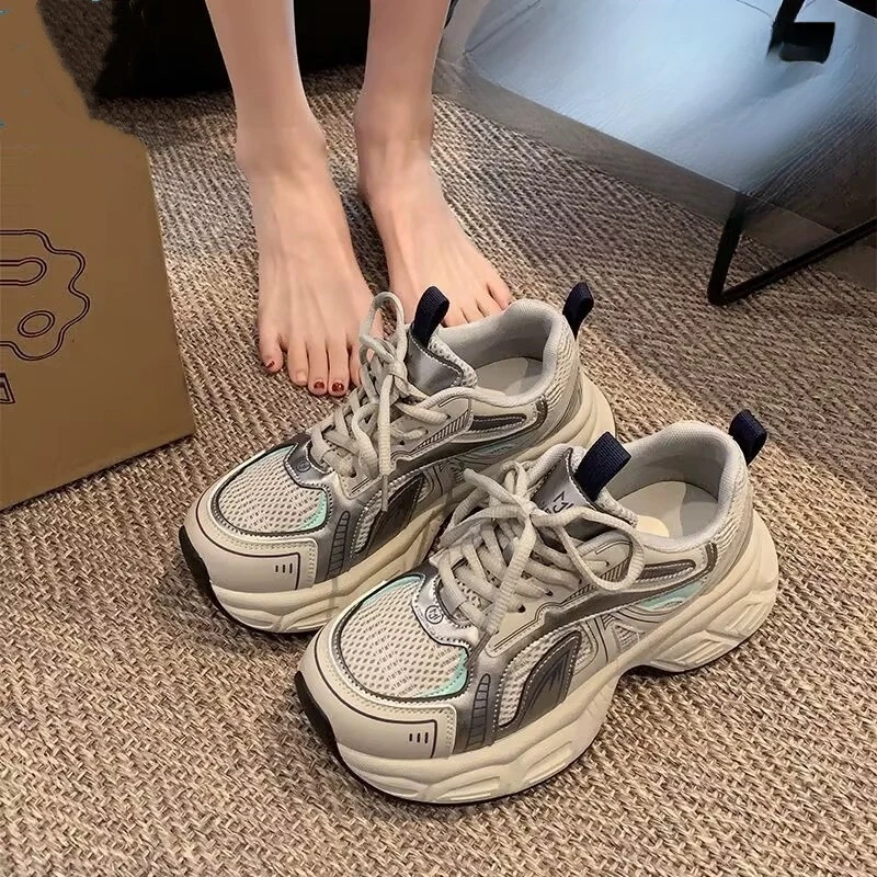 梦孜百丽休闲运动鞋女2025年春夏季新款小个子厚底轻便透气跑步鞋