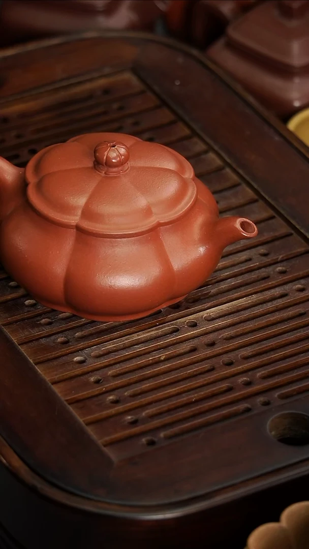 茶壶紫砂宜兴紫砂朱泥筋纹明炉200毫升