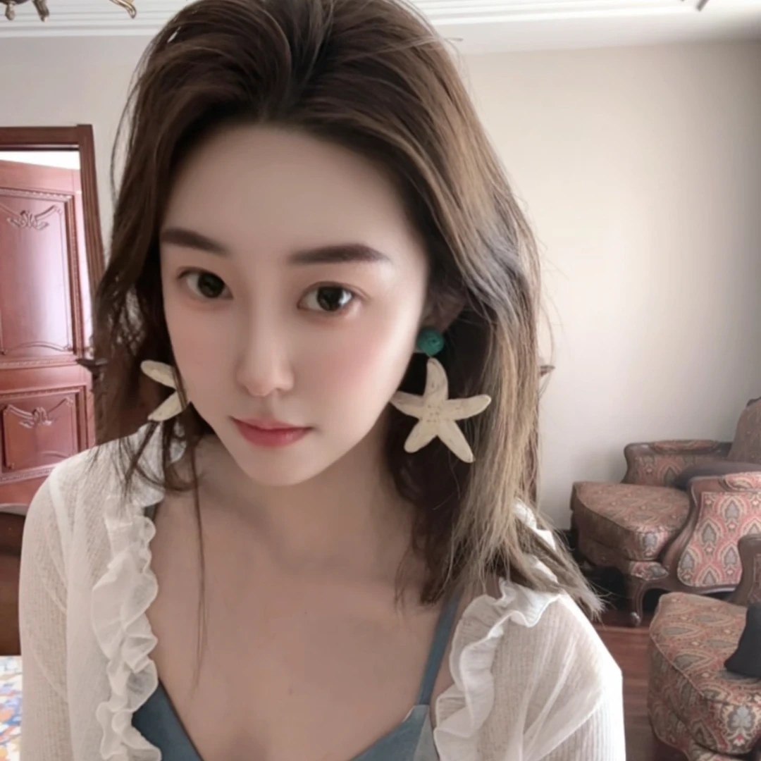 铁合金锦纶耳饰 手工海星拉菲草耳环沙滩度假风海边个性夸张耳饰