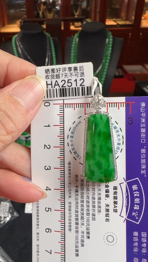 颈饰18K金镶嵌翡翠HA2512冰辣绿无事牌