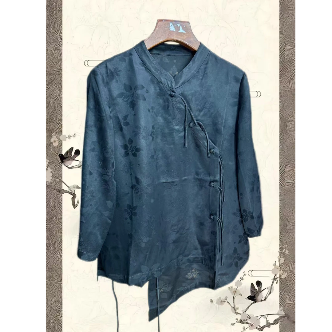 高定100桑蚕丝全萝香云纱夏季斜襟太太服【24118006】