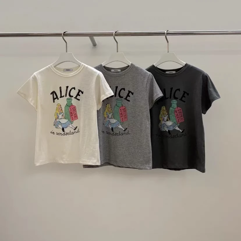 泡菜~东大门pebble女2025春夏季款时尚童话公主印花短袖T恤