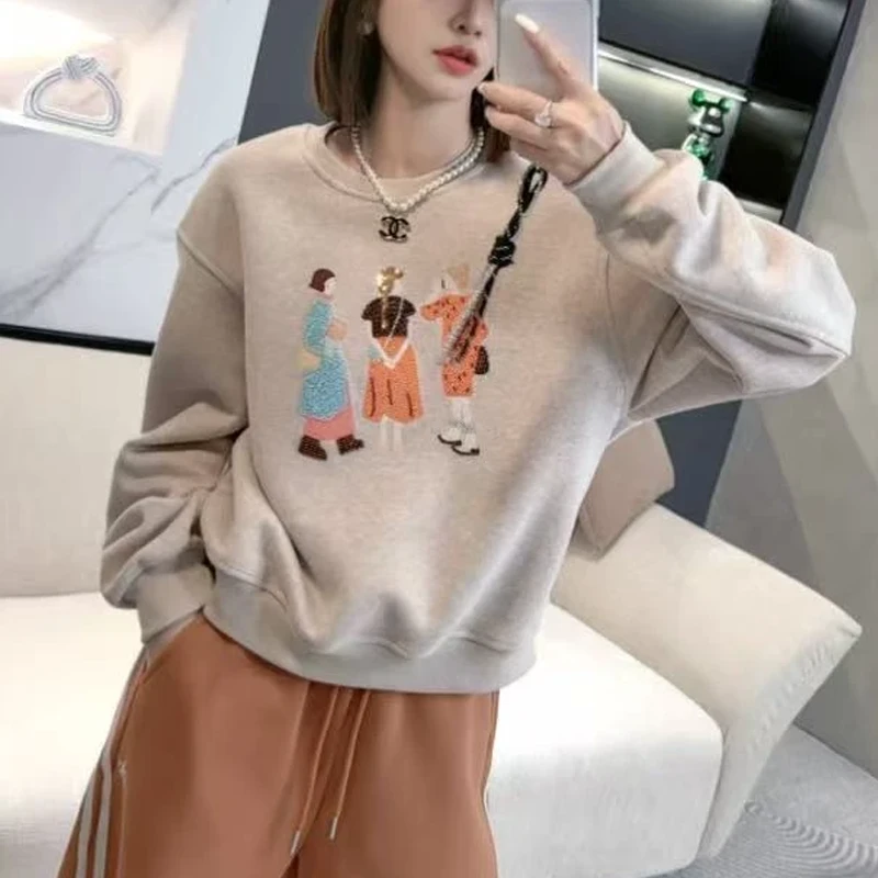 【潮趣绣像】2025秋冬新款休闲加绒刺绣圆领卫衣