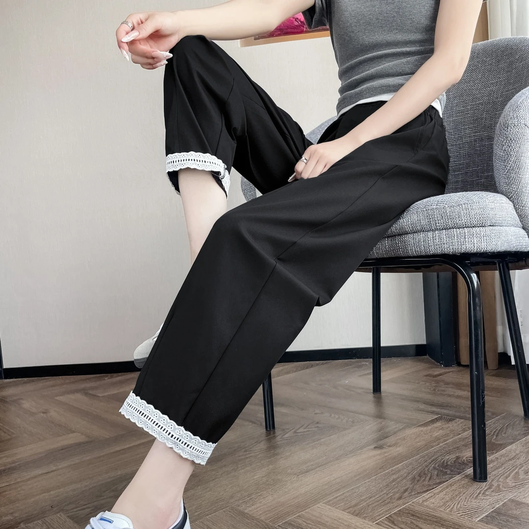 速干运动裤女夏季2025新款宽松大码薄款冰丝休闲直筒九分哈伦裤子