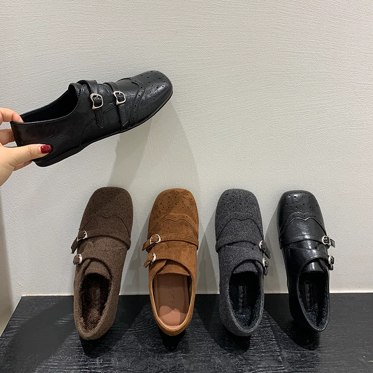 内增高！复古雕花方头乐福鞋女鞋子秋冬新款英伦风单鞋黑色小皮鞋