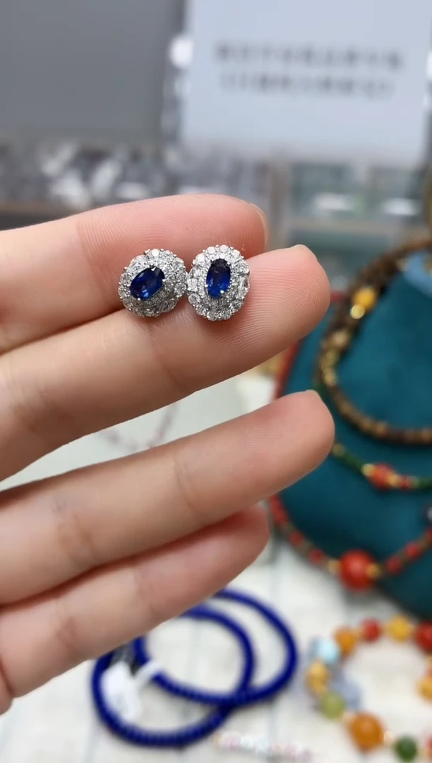 耳饰蓝宝石银S925镶嵌460BJ1213产品一个（多样性）