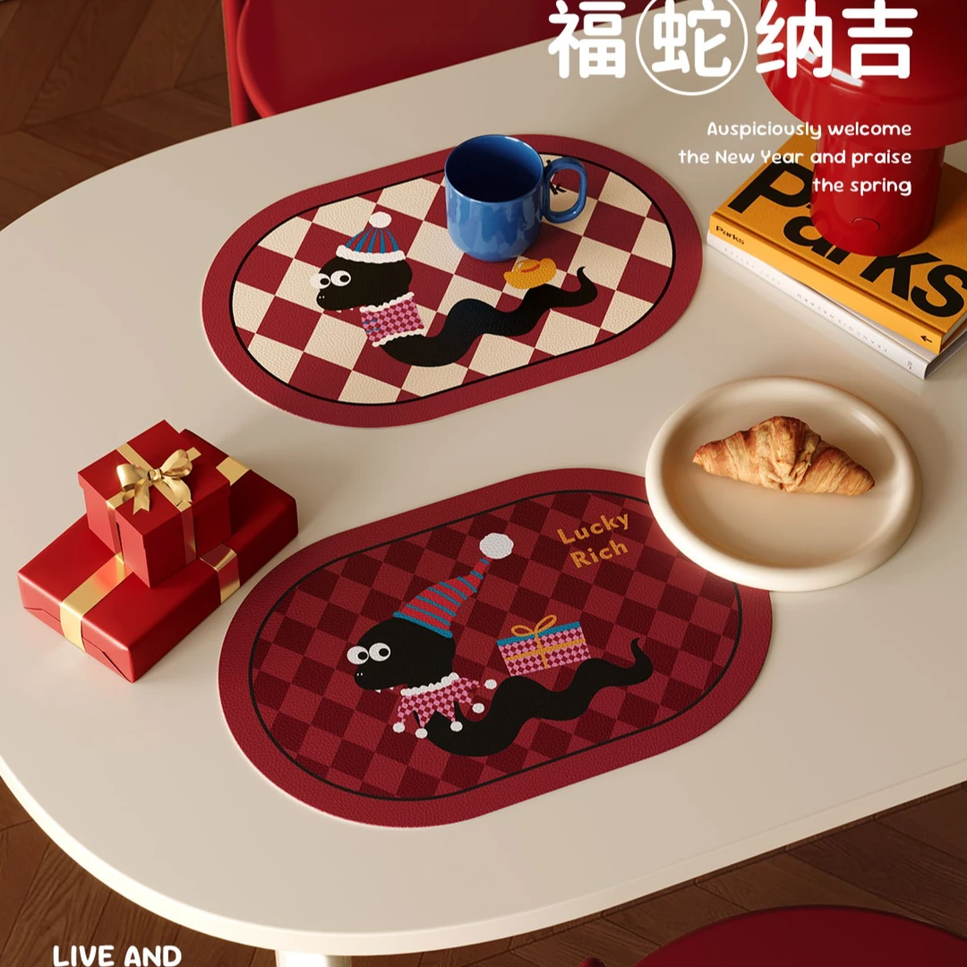 福蛇纳吉红色餐垫新年氛围感西餐垫隔热垫防烫锅垫餐盘碗垫家用