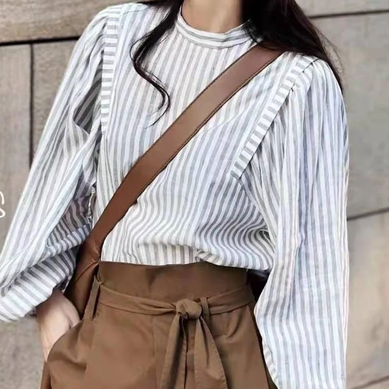 AMASS/阿玛施时尚气质长袖休闲条纹亚麻衬衫5300728