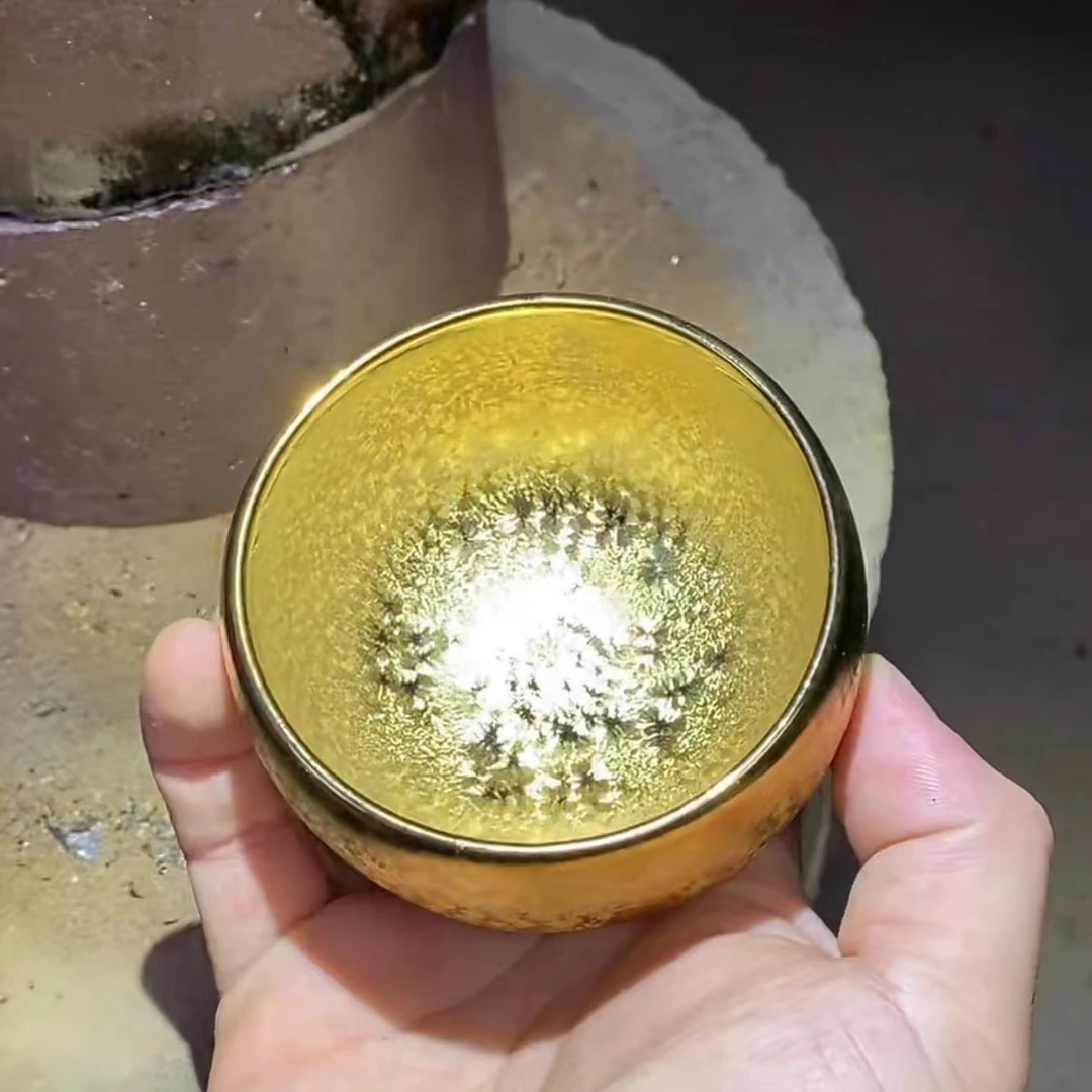 主人杯茶杯双面金金色传说茶盏建盏主人杯金色建盏茶具