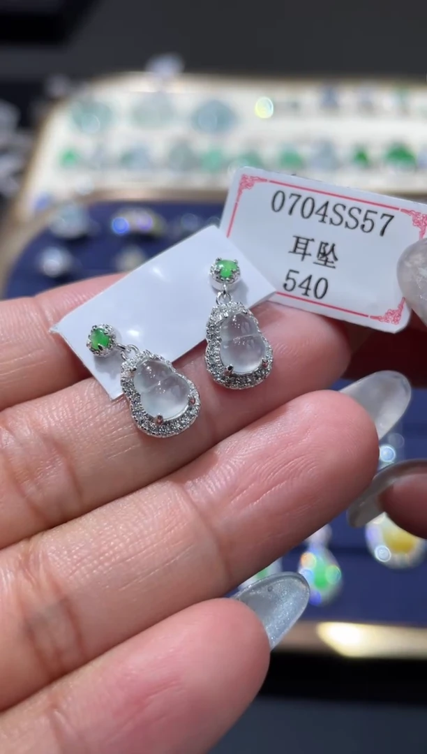 翡翠银S925镶嵌耳饰两**猜0704SS57