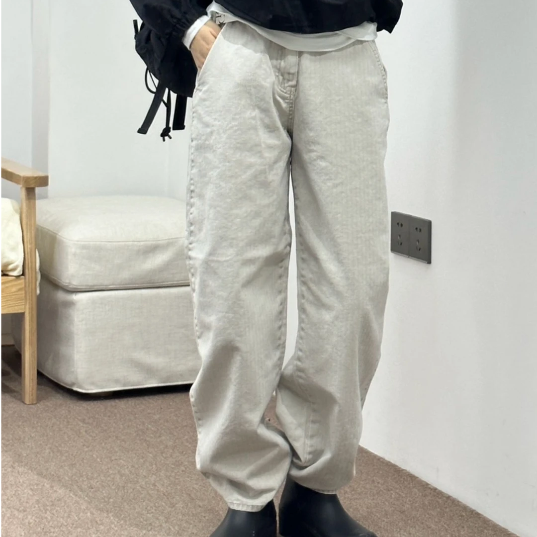 妞子家韩国代购 经典白色牛仔裤直筒