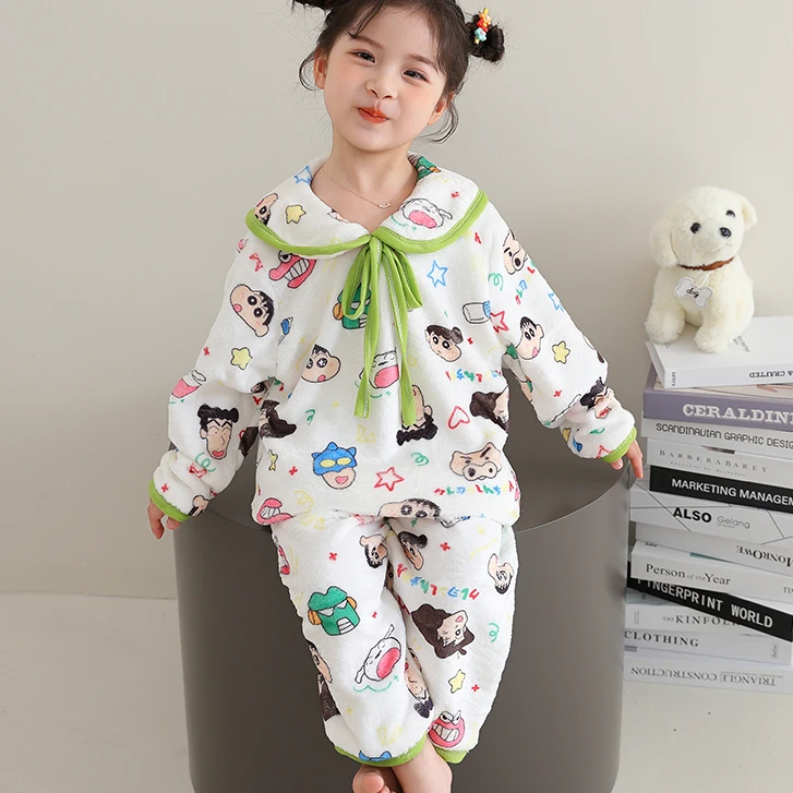可爱秋冬季儿童睡衣公主风法兰绒卡通睡衣女中大童家居服保暖宝宝