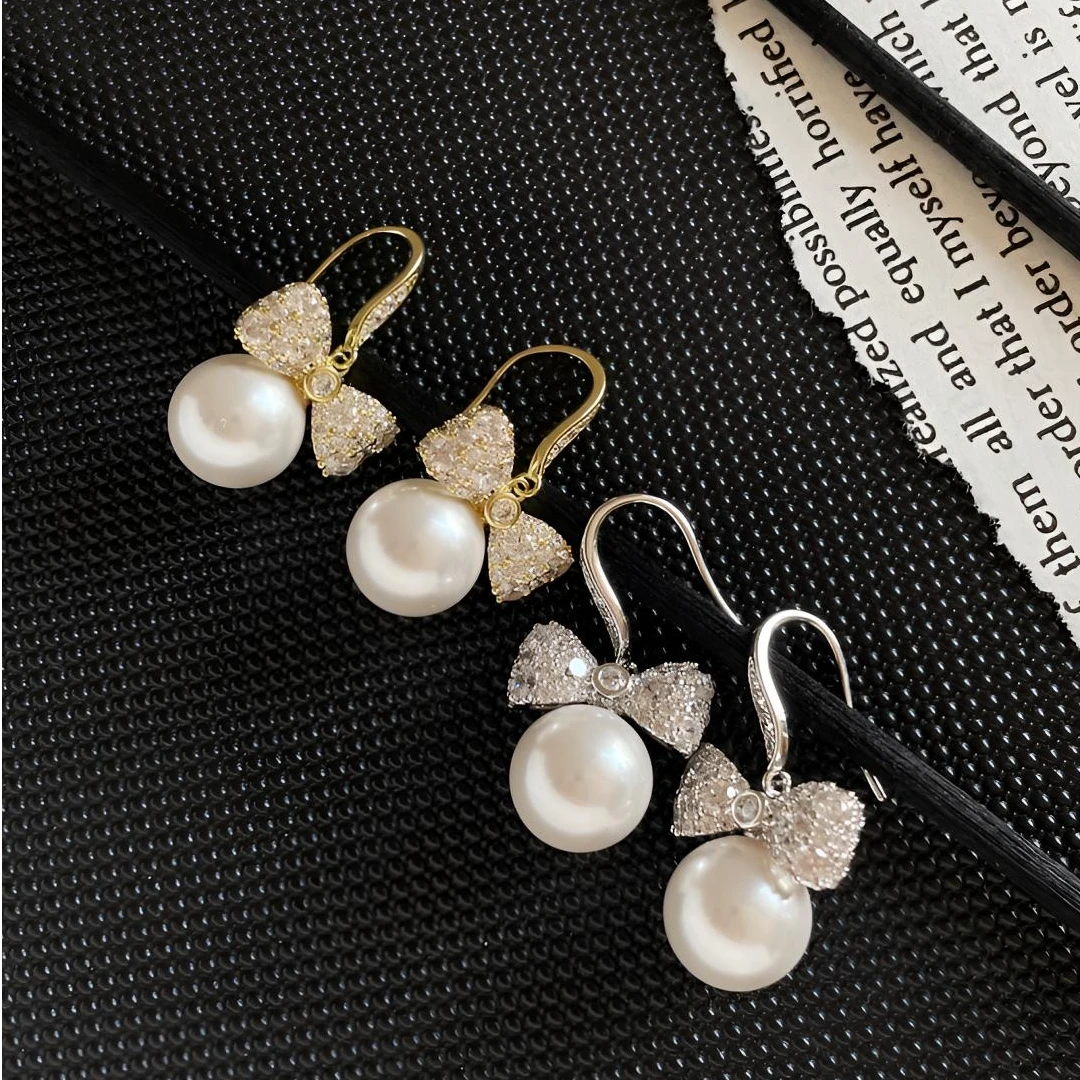 合金珐琅耳饰 甜酷轻奢风的蝴蝶结红珠耳钩女耳环饰品网红耳扣