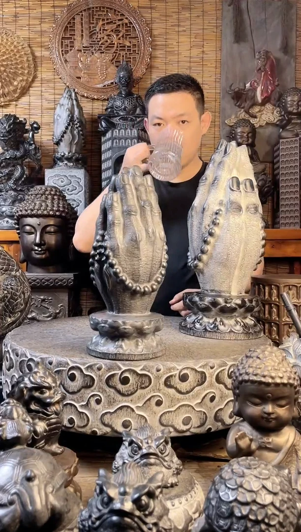有机玻璃34佛手天然青石雕刻
