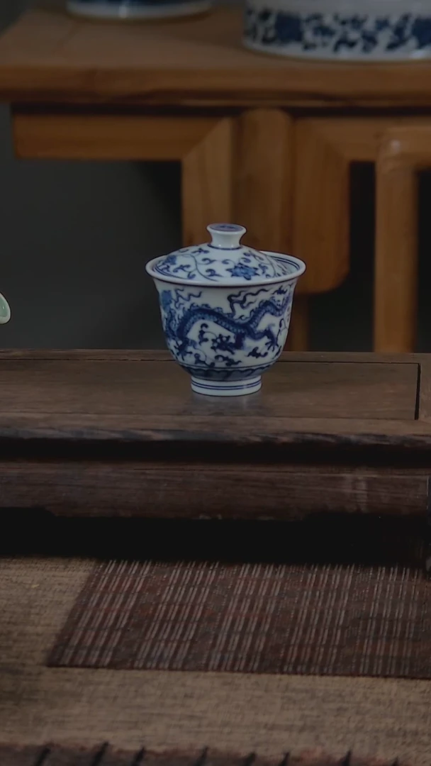 折葵非器手工手绘单龙缠枝两才盖碗