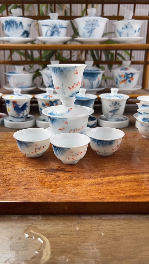 微瑕蓝莲130ml三才盖碗+小和顺杯3个+闻香杯