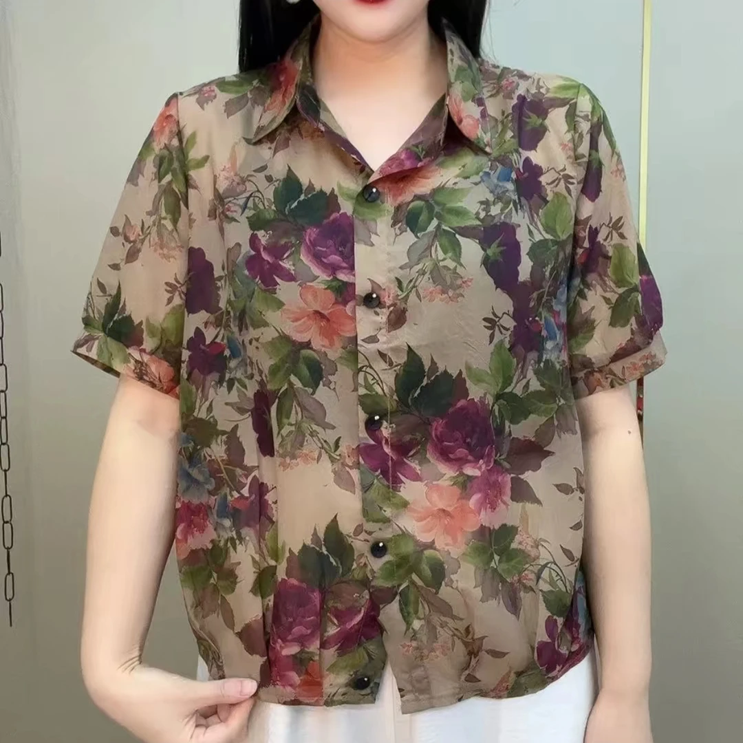 <直播间同价>夏季新款时尚气质休闲百搭女士妈妈装短袖花色小衫